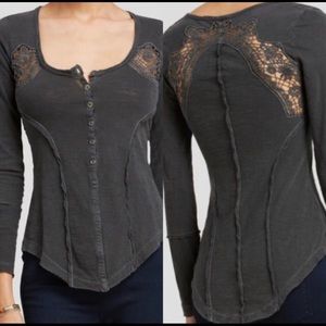 Free People Keepsake Henley Lace Long Sleeve Tee